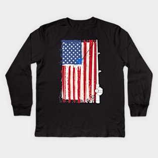 Fishing American Flag,American Flag. Kids Long Sleeve T-Shirt